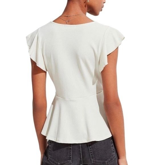 COPY - UO CREAM FLUTTER SLEEVE BABY~DOLL TOP   SZ:s/m nwt - Picture 2 of 8